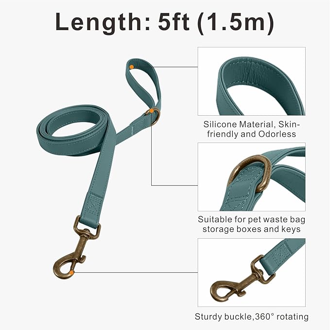 Dog Collar and Leash Set,Leather Silicone Waterproof Odor-Proof Dog Collar and Leash for Medium Dogs, Soft Flexible Dog Collars, Durable Thick Adjustable Pet Collar (Green, Medium (11.5-18.5 "Neck))