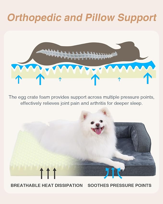 KSIIA Washable Dog Bed Medium Size Senior Dog, Orthopedic Warm Soft Pet Sofa Waterproof Pet Couch with Sides, Non-Slip and Egg-Crate Foam Beds with Removable Cover, 29x18Inch, Dark Grey