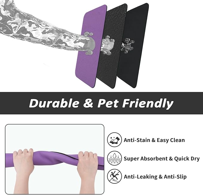 Dog Food Mat - Absorbent Cat Mat for Food and Water, No Stains Pet Feeding Bowl Mat, Easy to Clean Pet Placemats, Quick Dry Dog Water Dispenser Mat for Messy Drinkers | Purple 12"x 19"