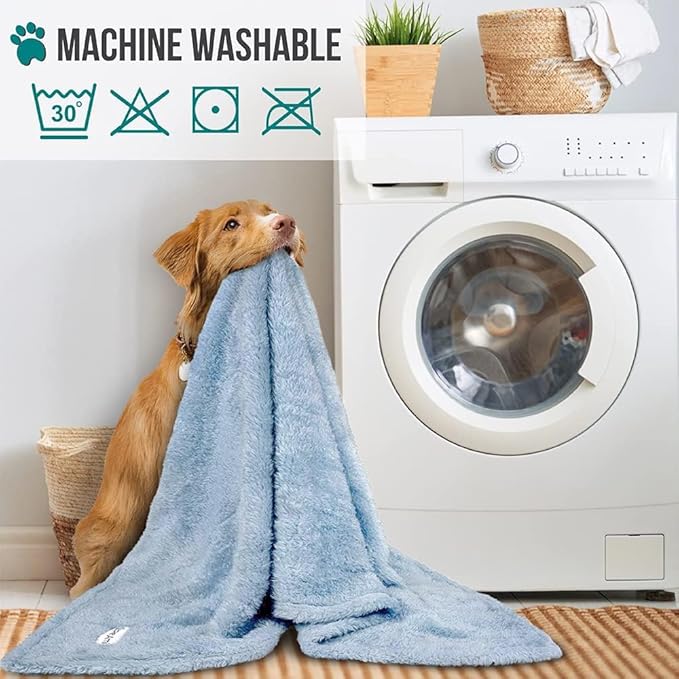 PetAmi Fluffy Soft Dog & Cat Blanket, Blue Sherpa Fleece, Calming Pet Blanket Throw for Bed & Sofa, X-Large 60x80