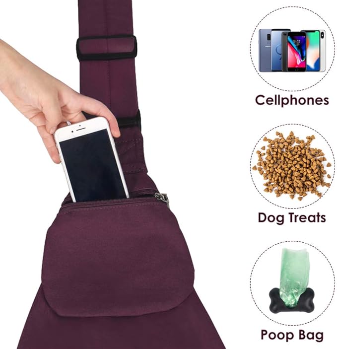 SlowTon Dog Carrier Sling - Thick Padded Shoulder Strap Adjustable Dog Carriers for Small Dogs, Puppy Carrier Purse for Pet Cat with Front Zipper Pocket Safety Belt Machine Washable, WR, S