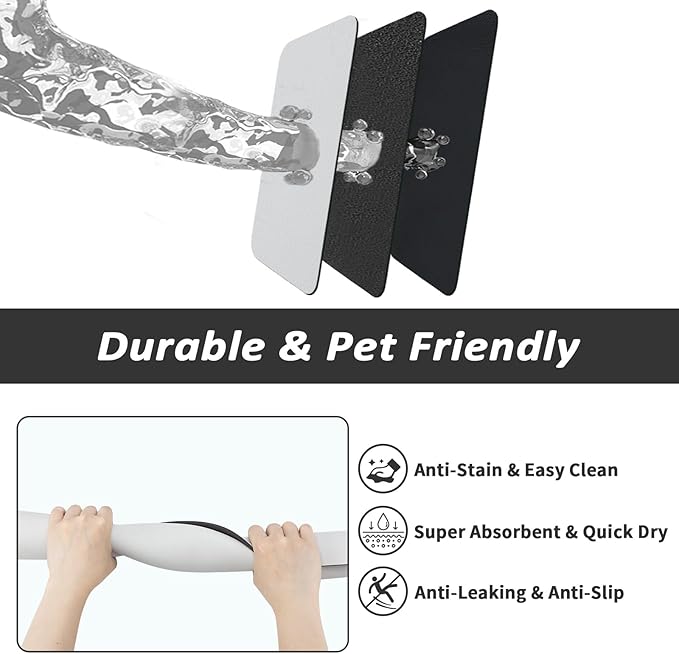 Dog Food Mat - Absorbent Cat Mat for Food and Water, No Stains Pet Feeding Bowl Mat, Easy to Clean Pet Placemats, Quick Dry Dog Water Dispenser Mat for Messy Drinkers | Light Grey 18"x 28"