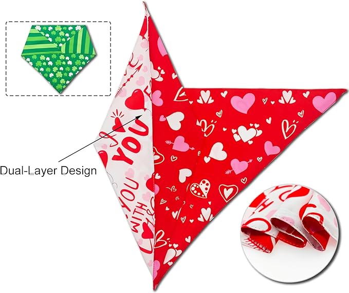 Valentine's & St. Patrick's Day Dog Bandana Set 2PCS-XLarge,Holiday Party Costumes,Pet Scarves for Boys and Girls,Dog Outfit Gifts for XLarge Dogs,Diverse Festive Styles