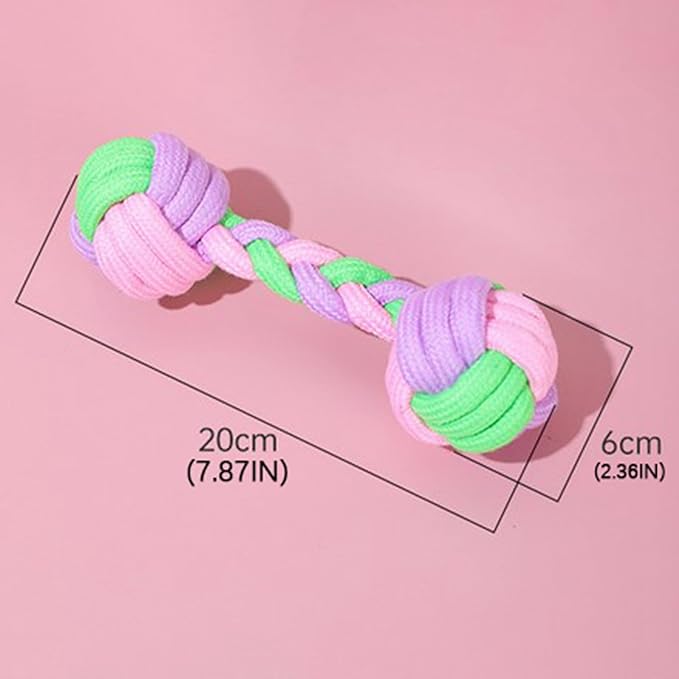 Candy Colored Rope Woven Toy, Durable Dumbbell Design Pet Teeth Grinding Mouth Toy, Funny Interactive Molar Training Toy for Dogs, Puppy Teething Relief and Dental Care (Candy Colored)