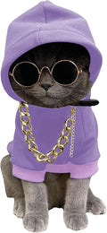 QWINEE 3Pcs Dog Hoodie Cat Apparel Dog Custume Set with Necklace and Sunglasses Pet Clothes for Puppy Small Medium Dogs Cats Mauve Purple X-Large