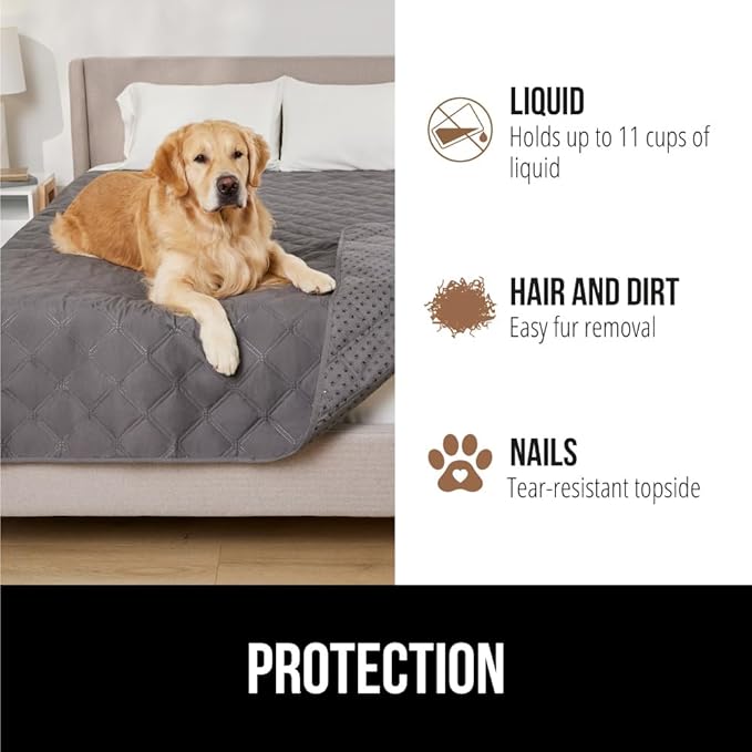 GORILLA GRIP Waterproof Bed Cover for Dogs, 82x68, Gripped Slip Resistant Backing, Leak Proof Washable Dog Blanket Covers Sofa, Couch, Sectional, Crate, Car, RV Seats, Pet Puppy Essentials, Charcoal