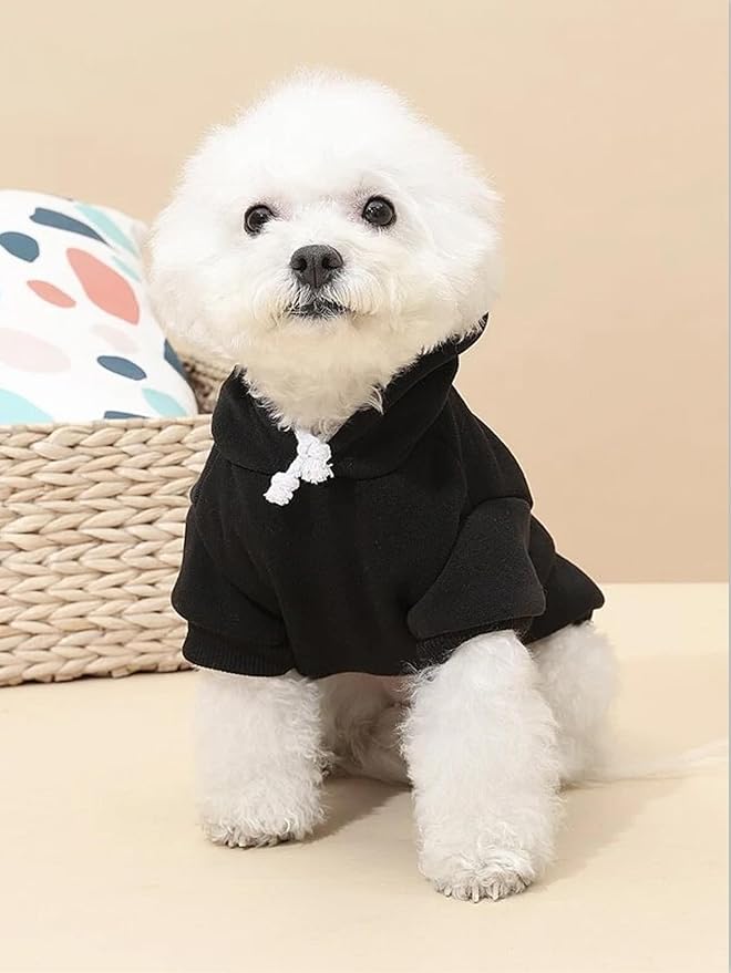QWINEE Basic Dog Hoodie Sweatshirt Puppy Sweater Warm Cat Costumes Pet Clothes for Chihuahua Puppy Kitten Small Medium Dogs Black and Grey Large