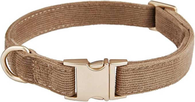 Soft Cotton Dog Collar with Metal Buckle Adjustable Heavy Duty Comfy Corduroy Collars for Small Medium Large Dogs,Brown,Large