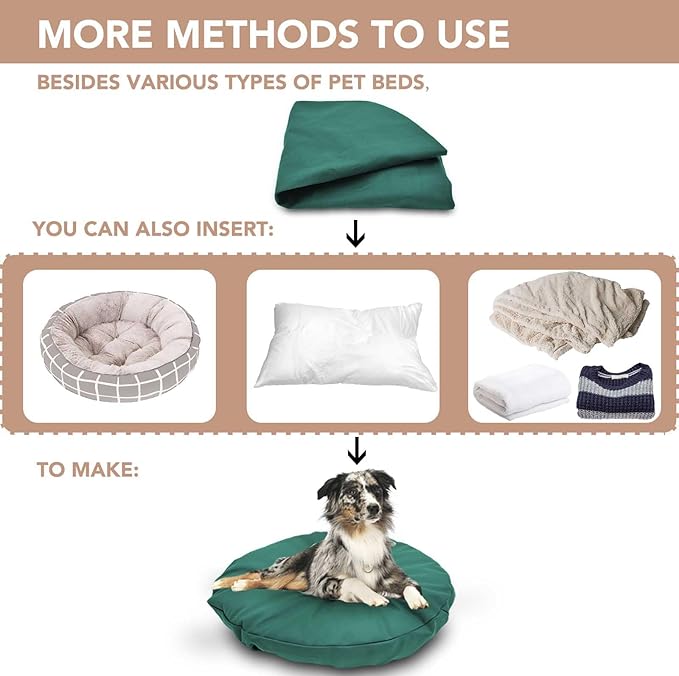 Dog Bed Cover Waterproof Replacement Machine Washable Covers for 30x30 Inch Dog Bed Heavy Duty Scratch Resistant Mattress Protector Pet Bed Round Dark Green Cover Only