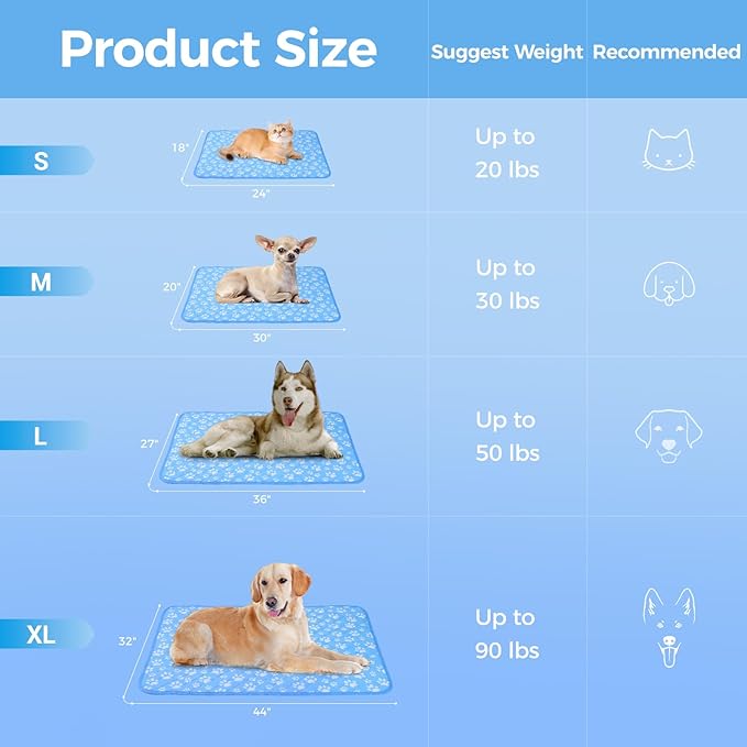 Rywell Self-Cooling Mat for Dogs Medium, 30'' x 20''- Endothermic Color Changing Arc-Chill Cooling Fiber - Washable Non-Toxic Summer Pet Outdoor Bed, Non-Slip, Foldable, Quick-Dry Dog Blanket
