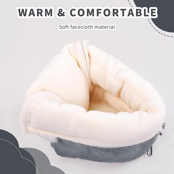 Small Winter Warm Bird Bed for Cage with Soft Plush Hanging Hammock & Hut Tent, Hideaway Sleeping Nest for Budgies, Cockatiels, Small Animals, and Guinea Pig Hideouts (Grey, S)