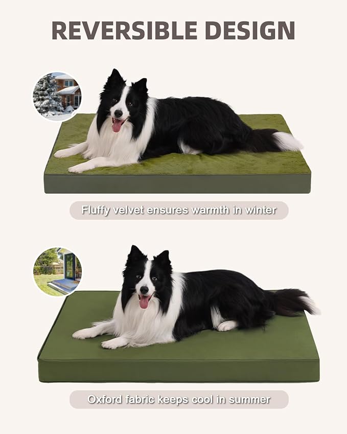 KSIIA Orthopedic Dog Bed Crate Waterproof Pet Mats for Large Dogs Deluxe Plush Washable Pet Bed with Egg Crate Foam & Removable Cover, 35 x 22 Inch, Green