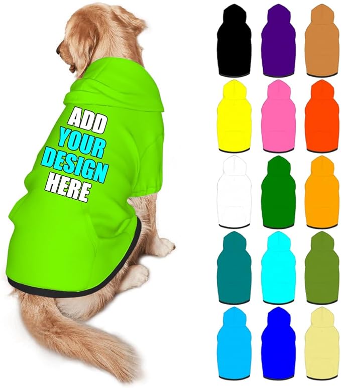 Custom Dog Hoodie Personalized Photo Text Logo Name Dog Clothes, Soft & Warm for Puppy Sweatshirt Hooded for Small Medium Large Dogs Girl/Boy Cats/Kitten, LawnGreen, M