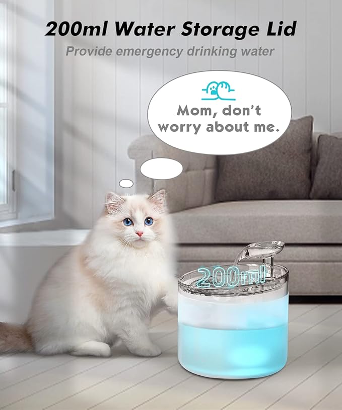 NPET WF100 Cat Fountain, 54oz/1.6L Automatic Pet Water Fountain Dog Water Dispenser with LED Light Quiet Pump for Cats & Small Dogs(Fountain+8 Filters +8 Sponges, White)