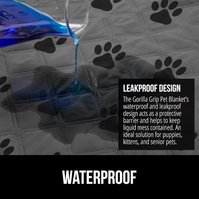GORILLA GRIP Waterproof Bed Cover for Dogs, 82x82, Gripped Slip Resistant Backing, Leak Proof Washable Dog Blanket Covers Sofa, Couch, Sectional, Crate, Car, RV Seats, Pet Puppy Essentials, Gray Paw