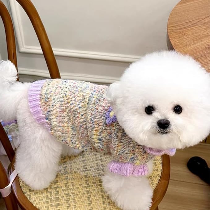 Purple Small Dog Sweater, Knitted Cat Sweater, Holiday Puppy Clothes for Little Dog Girl, Cold Weather Outfit for Kitten Chihuahua Yorkie Teacup Dachshund Pug (Purple, X-Large)
