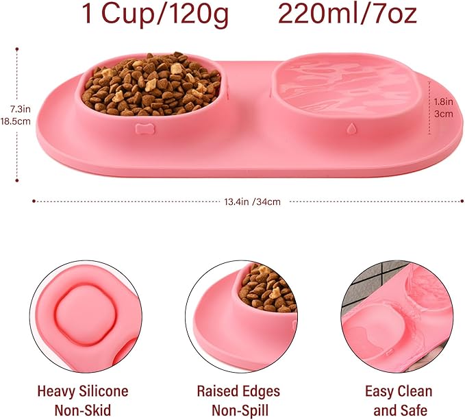 Small Size Puppy Dog Bowls: Food and Water Bowls Set for Small Dogs, No-Spill Non-Skid Dog Dish, Green