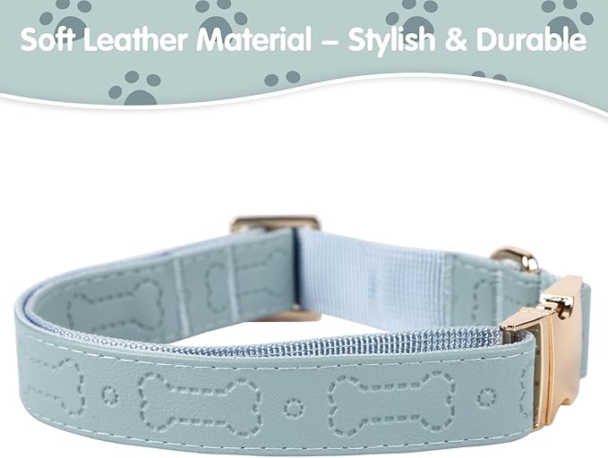 TDTOK Stylish Leather Dog Collar, Comfortable Soft PU Leather Dog Collars for Large Medium Small Dogs with Quick Metal Buckle, Adjustable Pet Collar with Cute Bone Pattern Design (Blue, S)