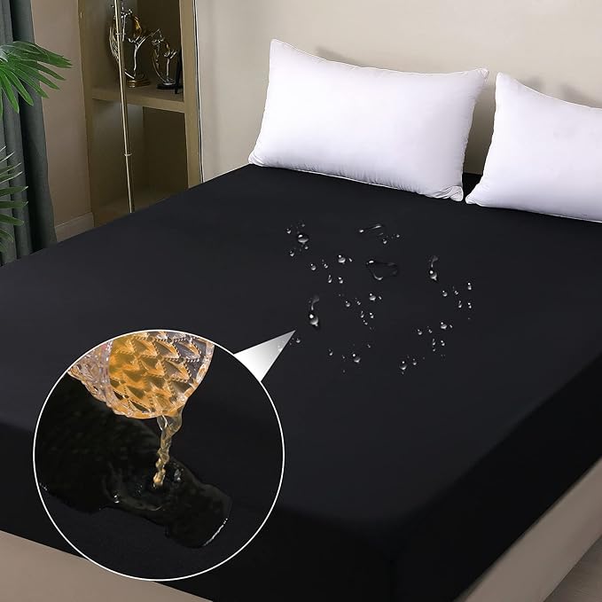 Waterproof Mattress Protector Full, Fitted Sheet Style Breathable Mattress Cover with Deep Pocket Fits Up to 18'', Machine Washable Noiseless Bed Cover for Kids Adults Pets (Black, 54'' X 76'')