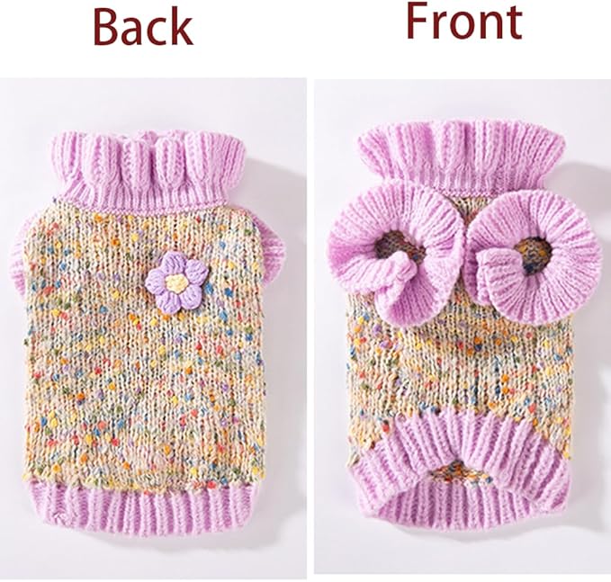 Purple Small Dog Sweater, Knitted Cat Sweater, Holiday Puppy Clothes for Little Dog Girl, Cold Weather Outfit for Kitten Chihuahua Yorkie Teacup Dachshund Pug (Purple, Large)