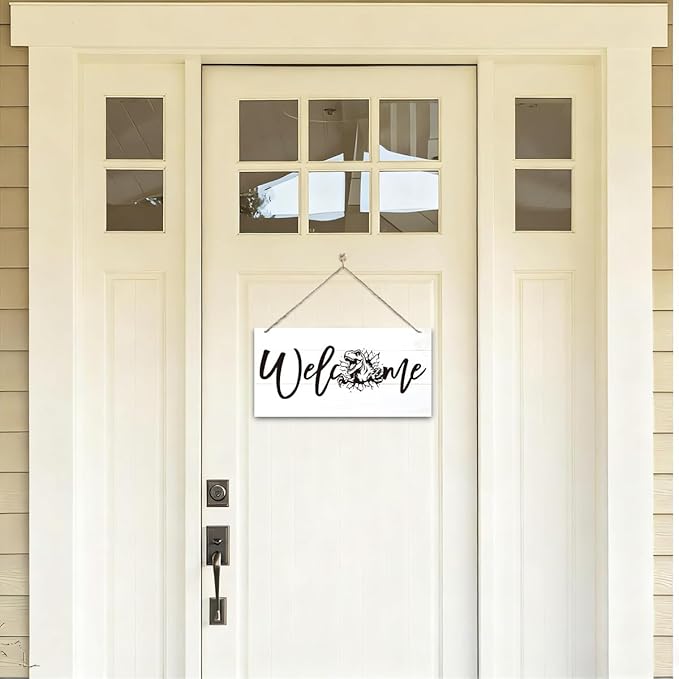Welcome Sign for Front Door, Welcome Decor Wooden Hanging Sign, Tyrannosaurus Rex Pattern Wall Hanging Decor, Funny Wooden Outdoor Front Door Decoration 13.8X6.9 inches