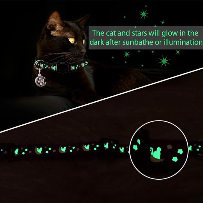 2Pcs Breakaway Cats Collars Cat Collars for Boy Cats Adjustable Kitten Collars with Bell,Black+Light Blue,8"-13.1"