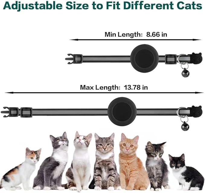 AirTag Cat Collar Breakaway – Reflective Kitten Collar with Holder for Apple AirTag, Bell, Adjustable Lightweight Nylon for Boy & Girl Cats (Fits 8.66–13.78 in)