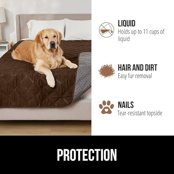 GORILLA GRIP Waterproof Bed Cover for Dogs, 82x82, Gripped Slip Resistant Backing, Leak Proof Washable Dog Blanket Covers Sofa, Couch, Sectional, Crate, Car, RV Seats, Pet Puppy Essentials, Brown