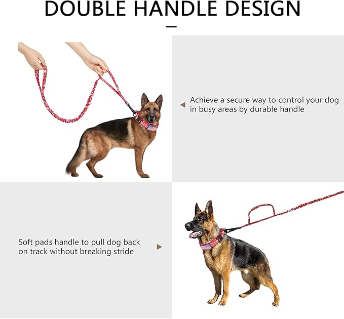 DAGANXI Tactical Dog Collar, Adjustable Military Training Nylon Dog Collar with Control Handle and Heavy Metal Buckle for Medium and Large Dogs, with Patches and Airtags Case (L, Christmas red-Set)