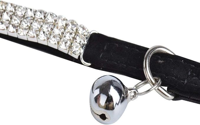 CHUKCHI Soft Velvet Safe Cat Adjustable Collar Bling Diamante with Bells,11 inch for Small Dogs and Cats (Black)