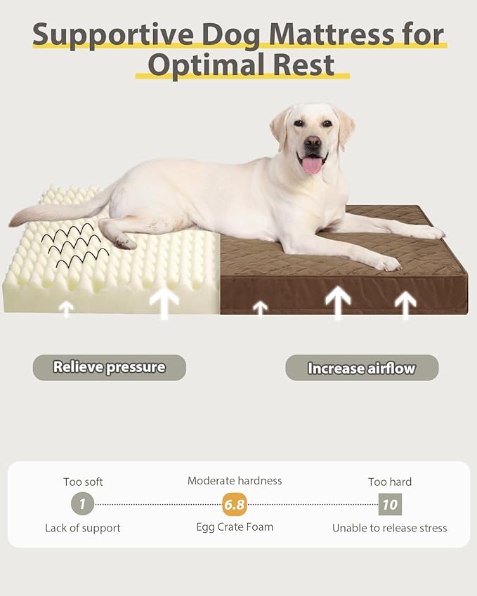 Orthopedic XL Dog Beds Large Sized Waterproof with Removable Washable Cover and Non-Slip Bottom, Quilting Dog Bed for Crate, 41x27 Inch, Brown
