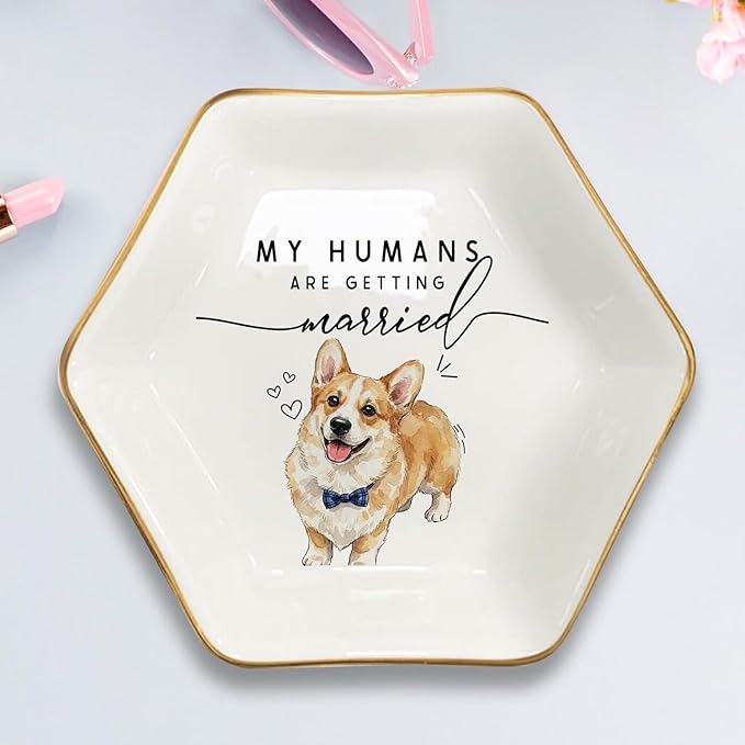 Custom Pet Portrait Watercolor Ring Dish, My Humans Are Getting Married Jewelry Tray, Engaged Ring Dish Gift for Newly Married Engaged Wedding Gift for Wife Her Fiance Bestie Bride To Be Newlyweds