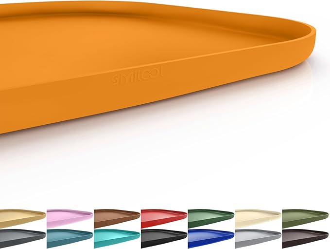Silicone Pet Food Mat with Raised Edge for Food and Water Bowl, Dog Feeding Mats, Cat Food Trays for Floor Waterproof, Rubber Tray for Dogs and Cats, 22 x 14 x 0.8 Orange