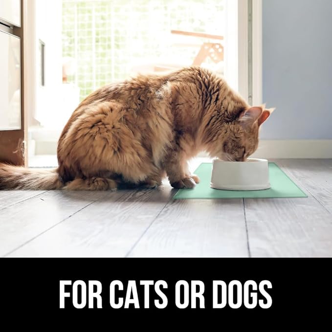 GORILLA GRIP 100% Waterproof Raised Edge BPA Free Silicone Pet Feeding Mat, Dog Cat Food Mats Contain Spills Protects Floors, Placemats for Cats and Dogs Water Bowl, Pets Accessories 32x24 Mint