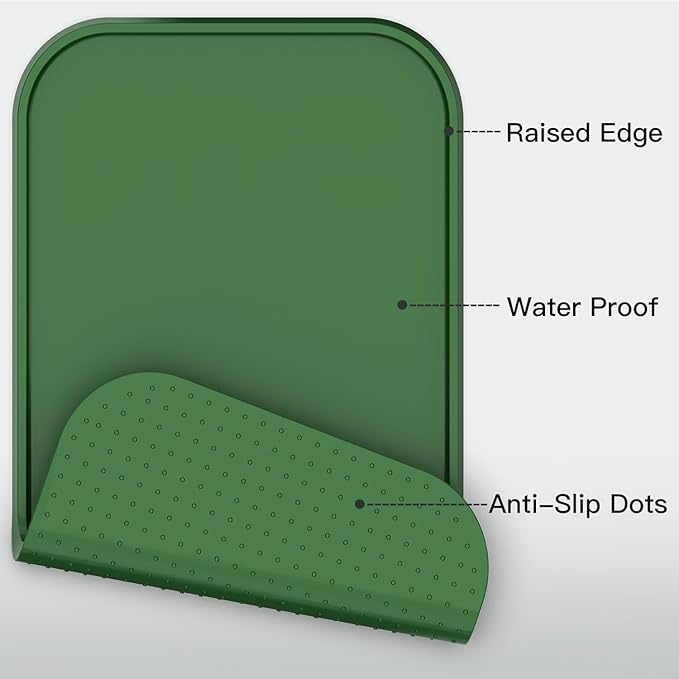 Pet Feeding Mat [Warped Resistant Raised Edge], Water-Proof Silicone Placement for Food Water Bowls, Anti-Slip Base Protect Floor, BPA-Free&Dishwasher-Safe [28.5x16.5inch XL, Green]