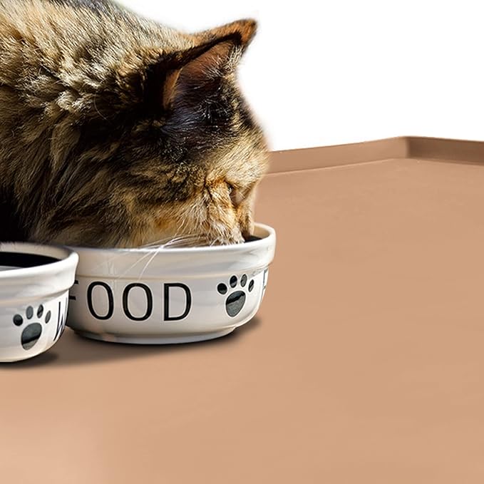 Dog Food Mat,Silicone Waterproof Food Tray,Non Slip Pet Bowl Mats Placemat,0.6" Raised Edge,Suitable for Most Small and Medium Sized Pets,18.5" x 11.5"