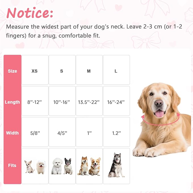 Pink Bow Dog Collar, Adjustable Cotton Dog Collar for Small Medium Large Dogs, Cute Puppy Collars for Girl Female Dogs, Ideal for Gifts,Pet Accessory,L