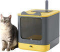 Upgraded Fully Enclosed Cat Litter Box with Lid, Covered Cat Box Enclosure, Anti-Splashing Easy to Clean Kitty Litter Boxes with Drawer, 3 Modes can Use from Kitten to Adult(Yellow&Grey)