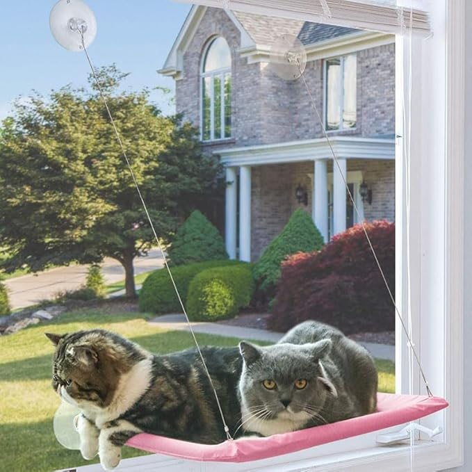 Cat Window Perch Suction Cups Cat Window Hammock Space Saving Window Seat for Cats Inside (Pink)