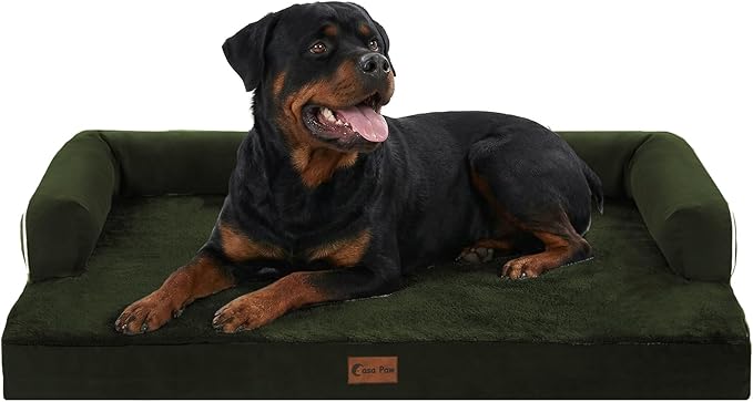 Orthopedic Dog Beds for Extra Large Dogs, Waterproof Egg Crate Foam XL Dog Bed with Sides 48x30Inch, Big Dogs Couch Beds with Removable Washable Cover and Nonskid Bottom, Olive Green