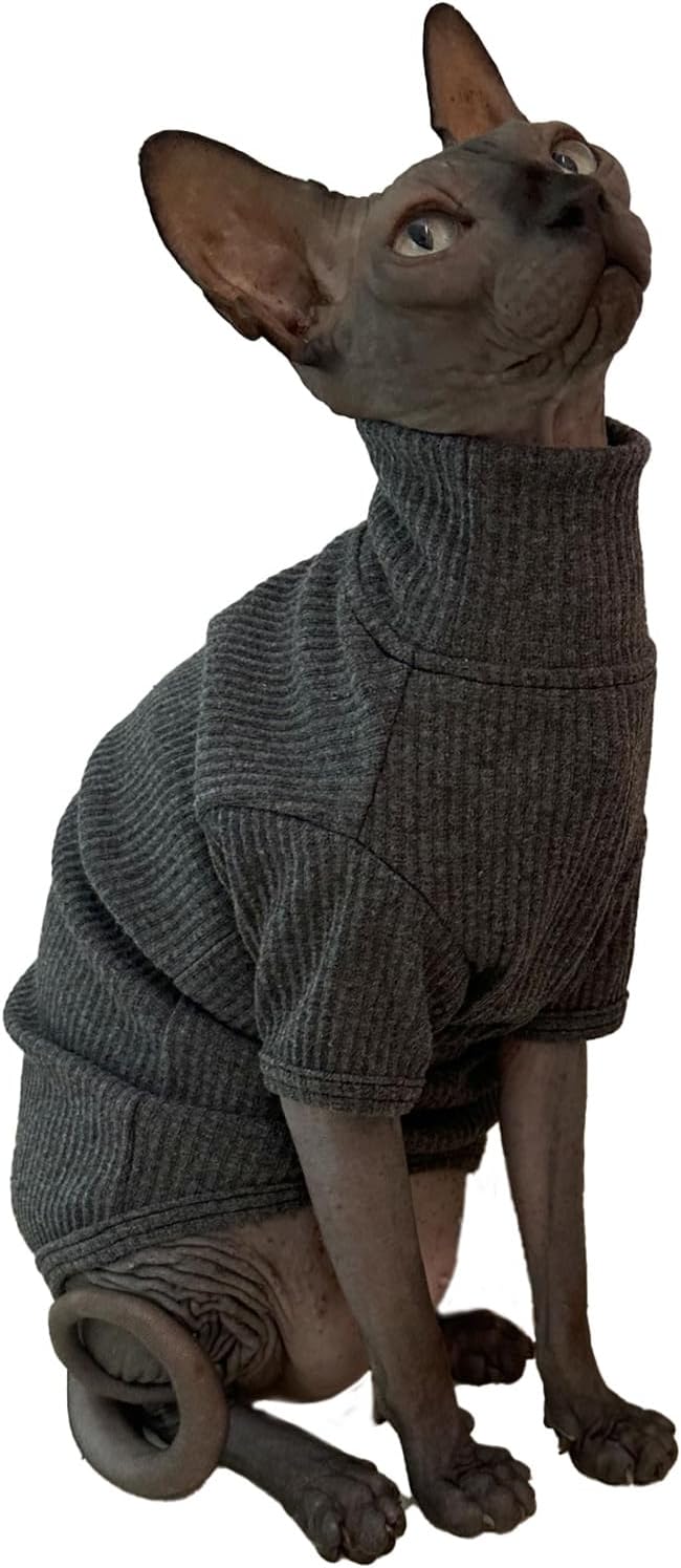 Kitipcoo Shirt Cotton Turtleneck Sweater for Sphynx Cat, Large, Deep Grey