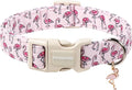 DOGWONG Cute Pet Dog Collar Pink Flamingos Cotton Dog Collar- Soft Girl Puppy Adjustable Pet Collars for Small Medium Large Dogs,L