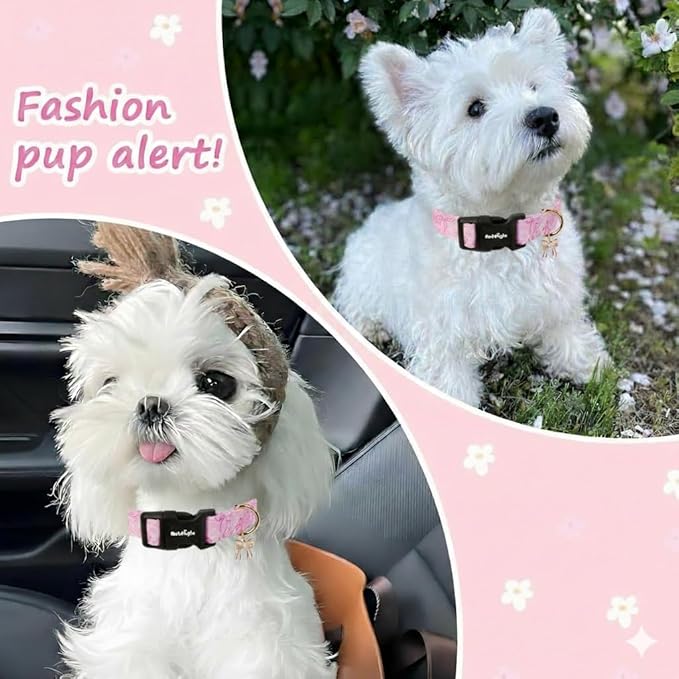 Medium Dog Collar, Girl Boy Dog Collars with Bow Pattern, Adjustable Cotton Pink Dog Collar for Puppy, Cute Holiday Collars for Dogs, Ideal for Gifts,Pet Accessory,Daily Walk-M
