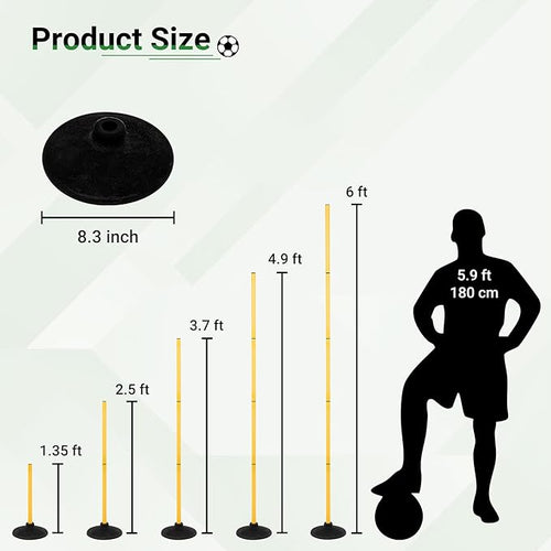 6 FT Agility Poles for Soccer, Basketball, Football, Equestrian, Pet Training, 4/6/8/10 Pack Detachable Soccer Poles w/Rubber Bases, Pole Bending Poles for Horses, Indoor/Outdoor Use