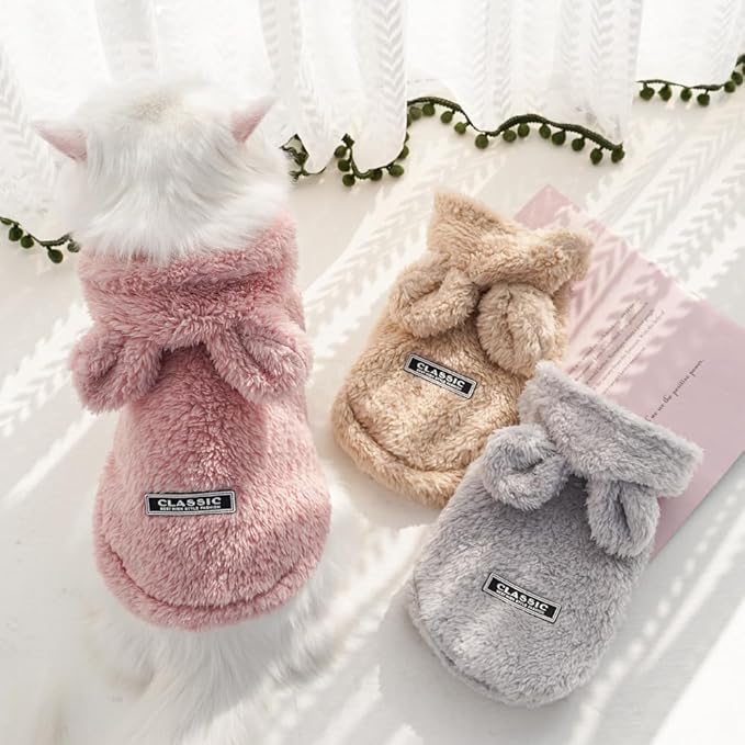 Selena Cat Bunny Ears Costume Cute Dog Kitten Hoodies Sweater Rabbit Ears Puppy Pet Apparel (Large,Pink)