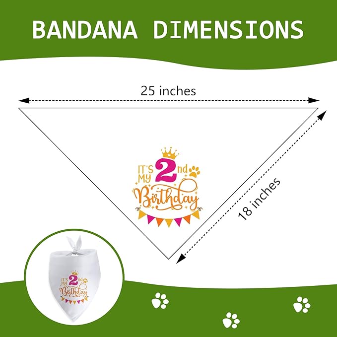 It's My 2nd Birthday Dog Bandana Happy 2nd Birthday Pet Triangle Scarf for Large Medium Small Dogs Two Years Old Gifts Photo Prop Pet Scarf Accessories Christmas Puppy Gifts