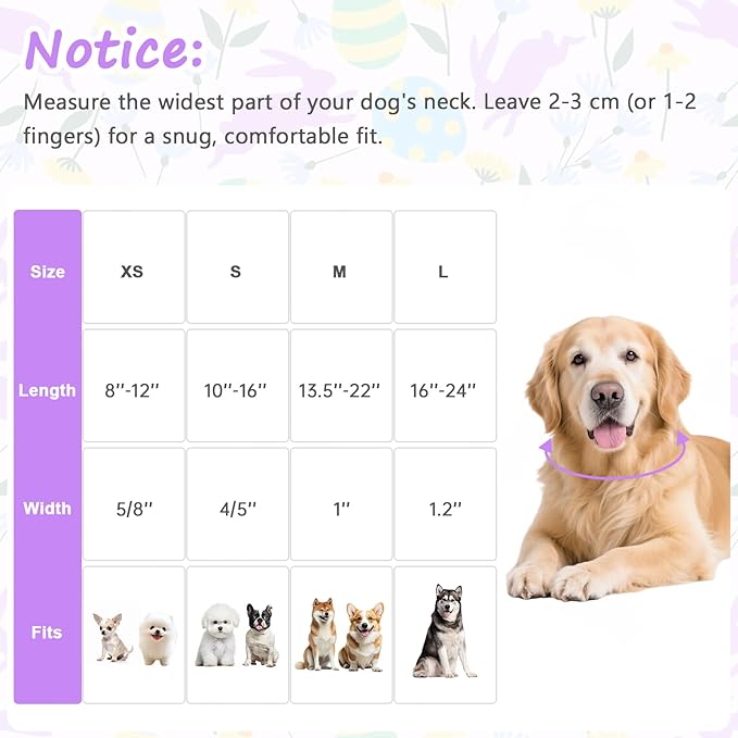 Easter Dog Collar, Spring Easter Egg Print Dog Collar with Purple Rabbit, Adjustable Cotton Puppy Collars Girl Boy Collar for Small Medium Large Dogs -M