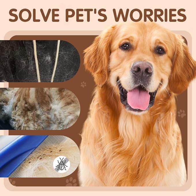 2 Pack Multifunctional Pet Comb, Upgrade Pet Grooming Brush Magic Tear Stain Removal Fine Tooth Stainless Massage Comb Kit for Puppies and Dogs (White)
