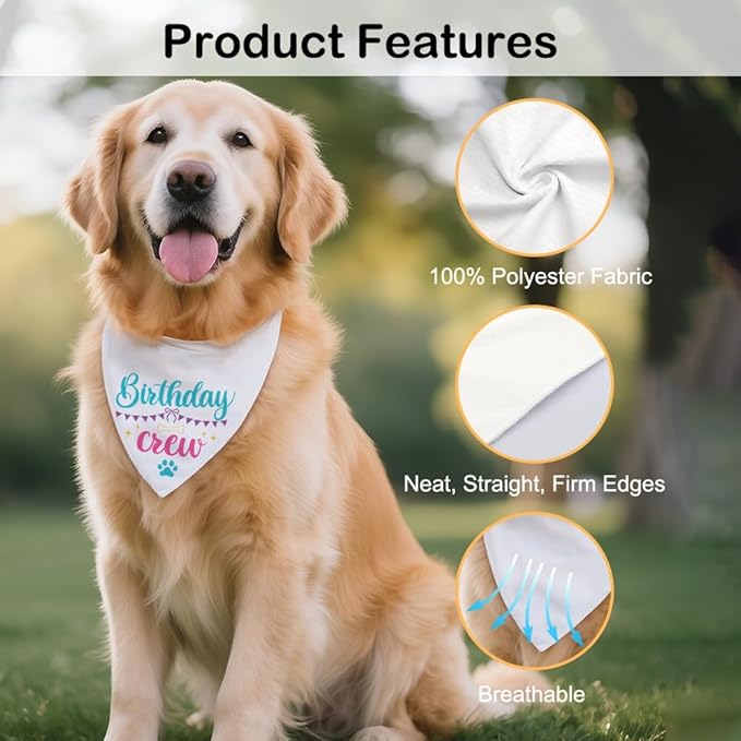 Birthday Crew White Dog Bandana, Cute Pet Scarf for Birthday Celebration, Puppy Costume Accessory Photo Prop for Festive Celebration Party Dinner, Heartwarming Gifts for New Dog Owner Dad Mom