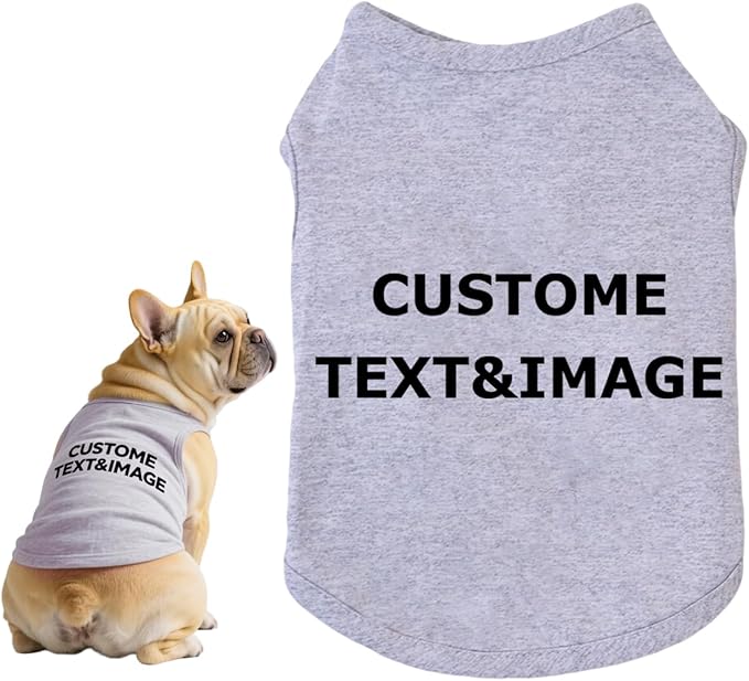 Custom Dog Shirt,Personalized Pet Apparel with Name Text Photo Image,Lightweight Breathable Puppy Kitten Cotton Vest for Small Medium Large Dogs Cats,Puppy Gift (Gray, X-Small)